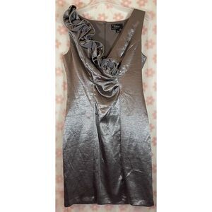 Dressbarn Collection Metallic Silver Ruffle Cocktail Party Dress Size 8